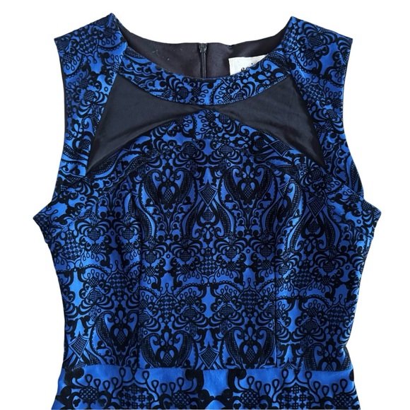 Y2K velvet burnout blue black Sleeveless midi Dress elegant sheath goth 960 - Picture 11 of 16